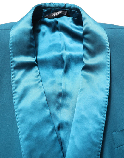 Dolce & Gabbana Men's Double Breasted Wool & Silk Satin Blazer - Blue Teal