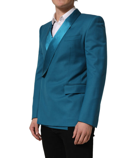 Dolce & Gabbana Men's Double Breasted Wool & Silk Satin Blazer - Blue Teal