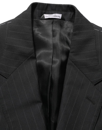 Dolce & Gabbana Men's Single Breasted Virgin Wool Silk Viscose & Cupro Blazer - Black Striped