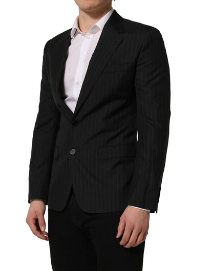 Dolce & Gabbana Men's Single Breasted Virgin Wool Silk Viscose & Cupro Blazer - Black Striped