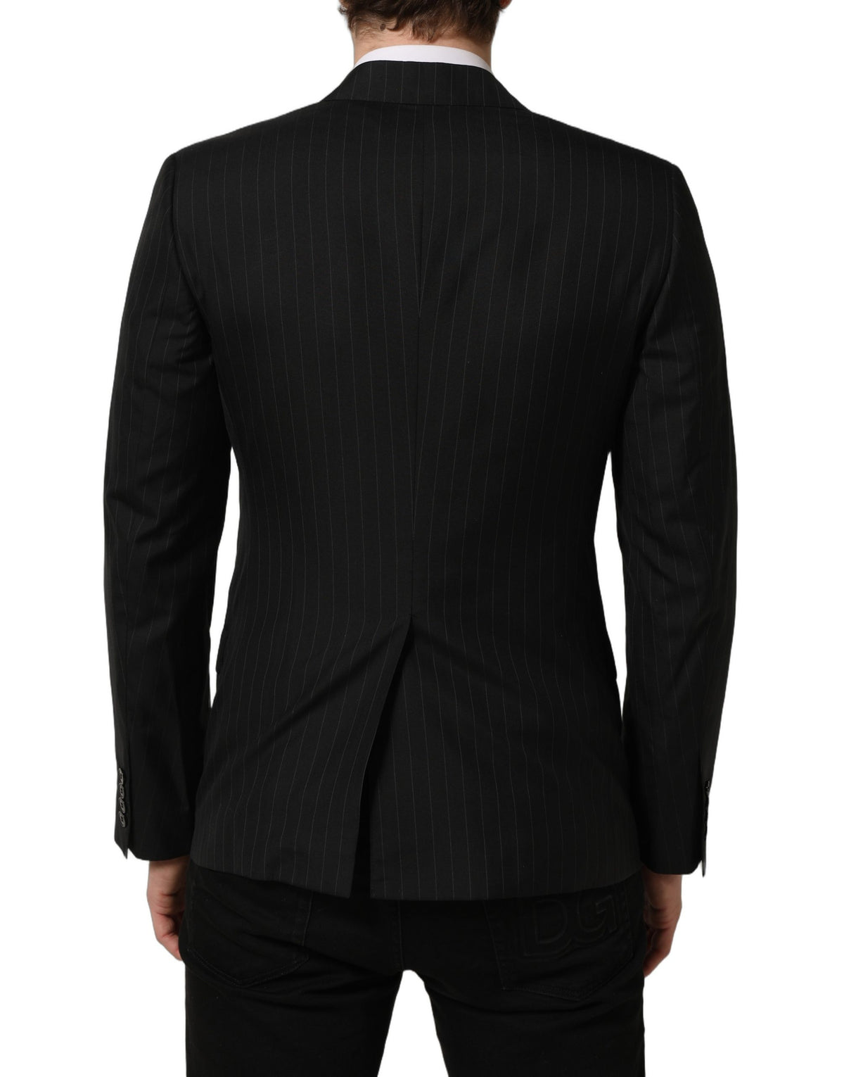 Dolce & Gabbana Men's Single Breasted Virgin Wool Silk Viscose & Cupro Blazer - Black Striped