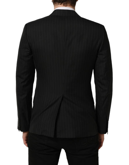 Dolce & Gabbana Men's Single Breasted Virgin Wool Silk Viscose & Cupro Blazer - Black Striped