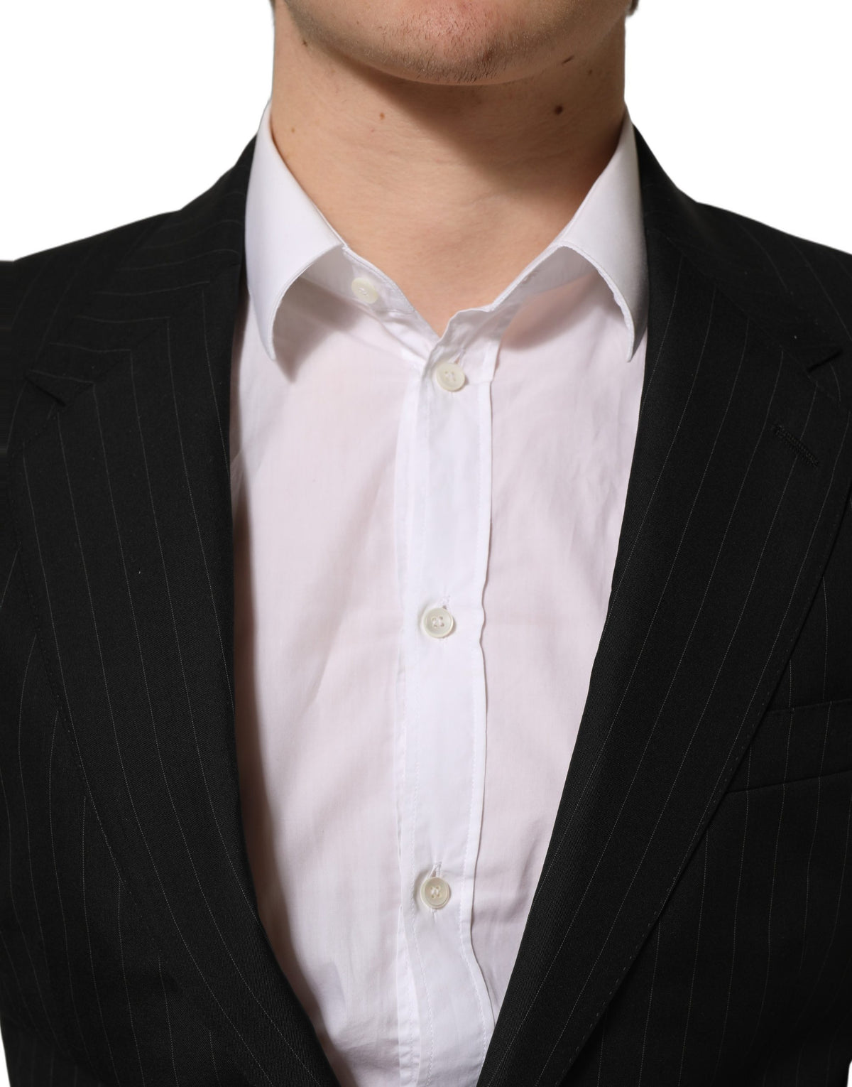 Dolce & Gabbana Men's Single Breasted Virgin Wool Silk Viscose & Cupro Blazer - Black Striped