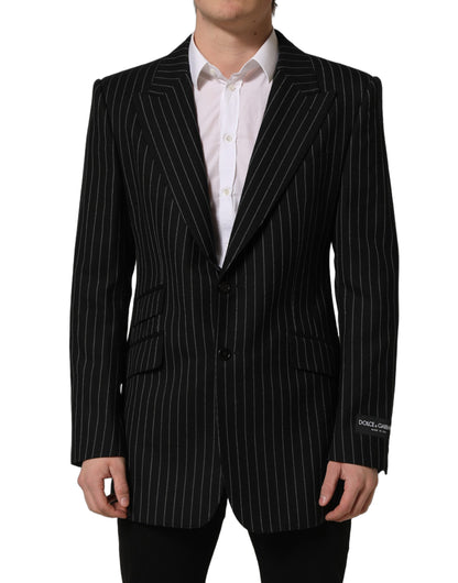 Dolce & Gabbana Men's Single Breasted Polyester Silk & Wool Blazer - Black Striped