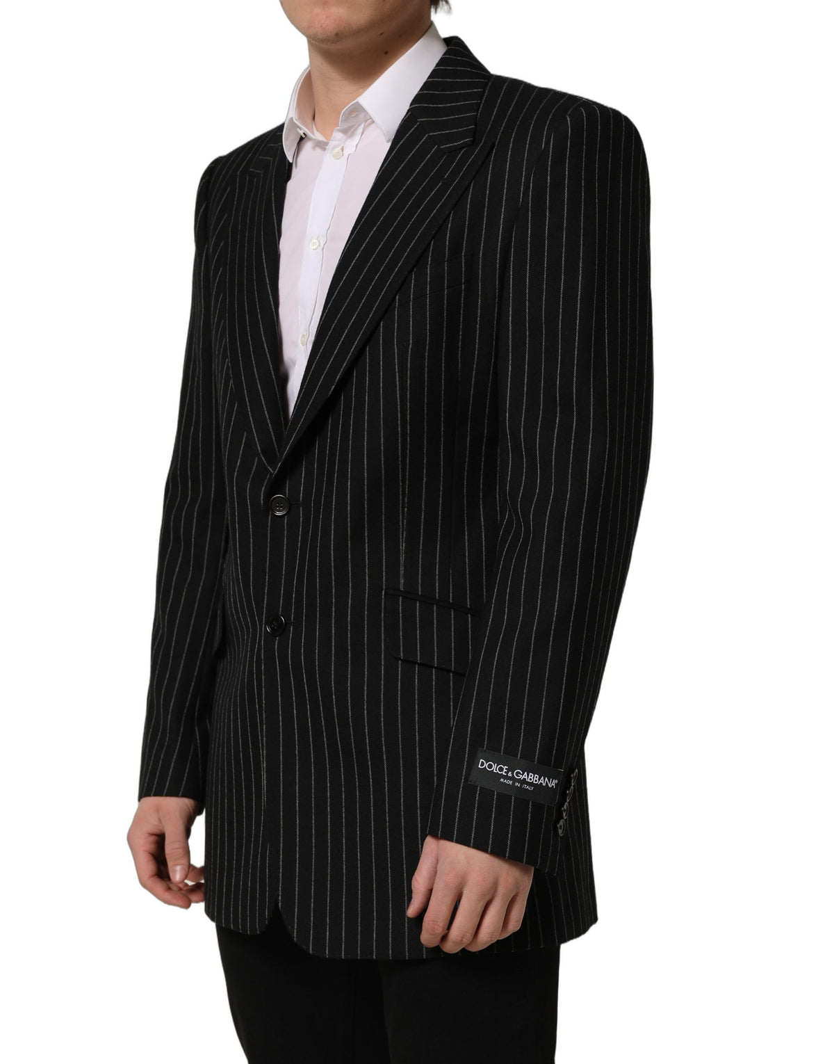 Dolce & Gabbana Men's Single Breasted Polyester Silk & Wool Blazer - Black Striped