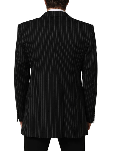 Dolce & Gabbana Men's Single Breasted Polyester Silk & Wool Blazer - Black Striped