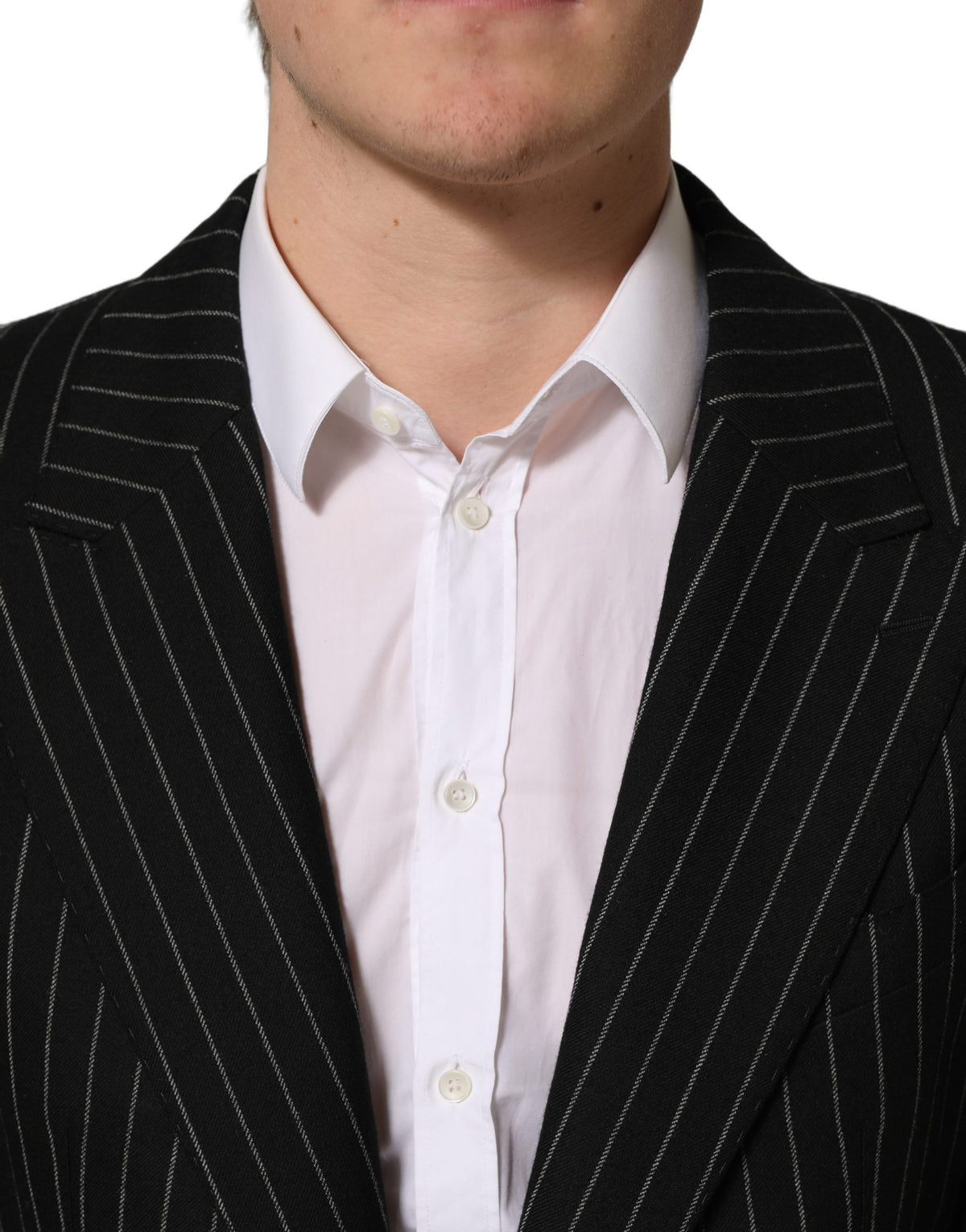 Dolce & Gabbana Men's Single Breasted Polyester Silk & Wool Blazer - Black Striped