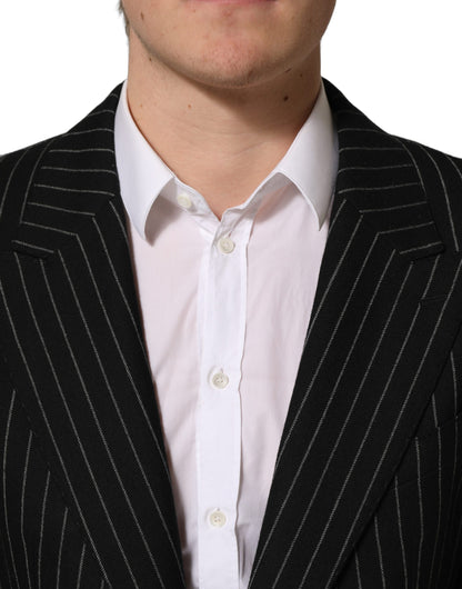 Dolce & Gabbana Men's Single Breasted Polyester Silk & Wool Blazer - Black Striped