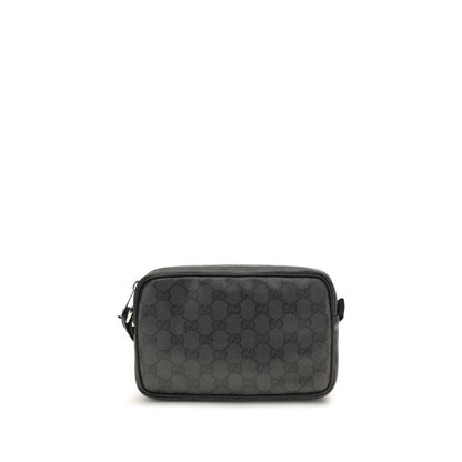 Mini Shoulder Bag by Gucci for men in raffia & leather black showcases a statuesque silhouette, artfully detailed with a secure zipper, organized cardholder, and versatile shoulder-strap & adjustable-strap for a statuesque look.