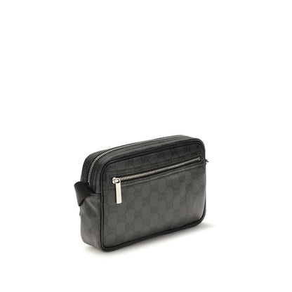 Mini Shoulder Bag by Gucci for men in raffia & leather black features a statuesque silhouette, showcasing a secure zipper and statuesque cardholder with versatile shoulder-strap & adjustable-strap for a statuesque finish.
