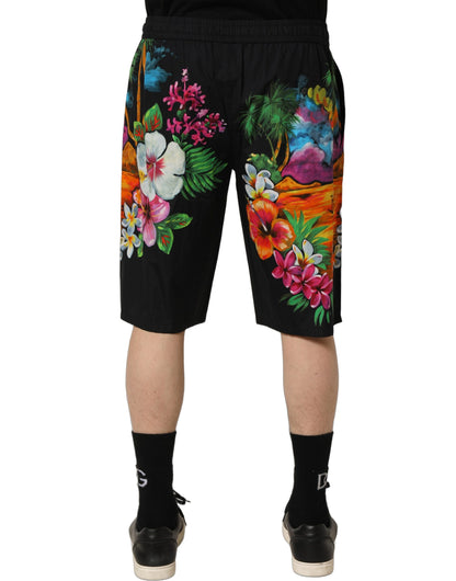 Dolce & Gabbana Men's Regular Fit Cotton Bermuda Shorts - Black Floral Print