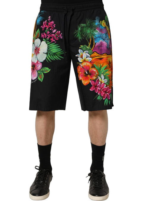 Dolce & Gabbana Men's Regular Fit Cotton Bermuda Shorts - Black Floral Print