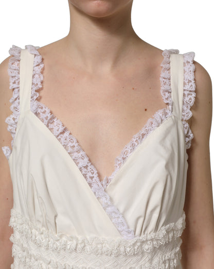 Dolce & Gabbana Women's A Line Wrap Cocktail Sleeveless Nylon Cotton Midi Mini Dress - White