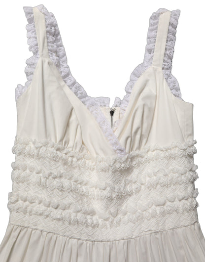 Dolce & Gabbana Women's A Line Wrap Cocktail Sleeveless Nylon Cotton Midi Mini Dress - White