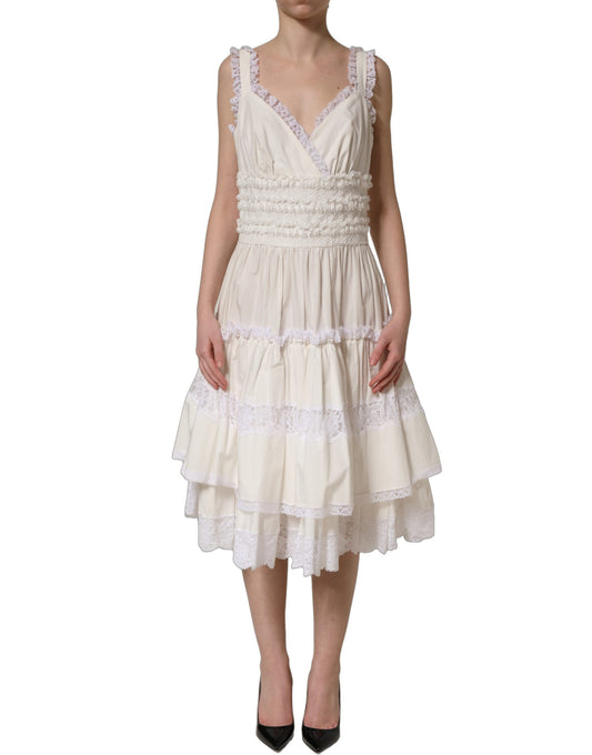 Dolce & Gabbana Women's A Line Wrap Cocktail Sleeveless Nylon Cotton Midi Mini Dress - White