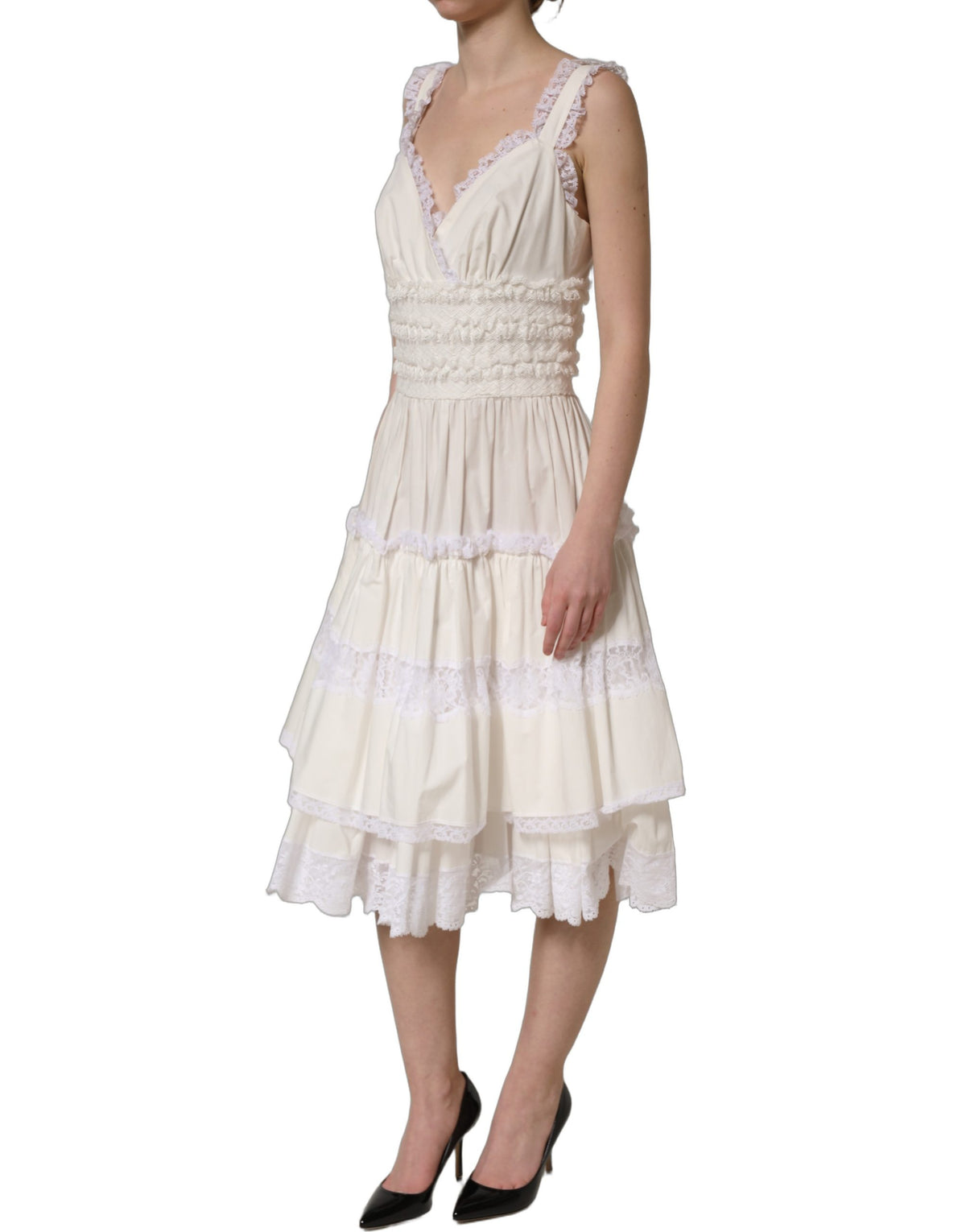 Dolce & Gabbana Women's A Line Wrap Cocktail Sleeveless Nylon Cotton Midi Mini Dress - White