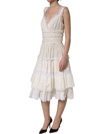 Dolce & Gabbana Women's A Line Wrap Cocktail Sleeveless Nylon Cotton Midi Mini Dress - White