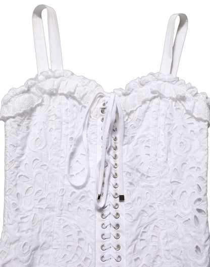 Dolce & Gabbana Women's Wrap Corset Bustier Sleeveless Sweetheart Neck Cotton Lace Polyester & Viscose Mini Dress - White
