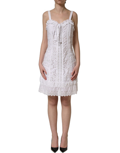 Dolce & Gabbana Women's Wrap Corset Bustier Sleeveless Sweetheart Neck Cotton Lace Polyester & Viscose Mini Dress - White