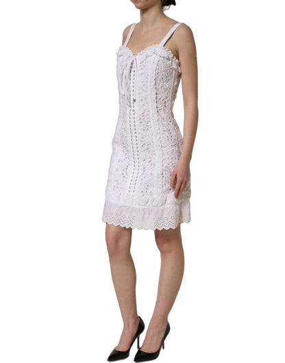 Dolce & Gabbana Women's Wrap Corset Bustier Sleeveless Sweetheart Neck Cotton Lace Polyester & Viscose Mini Dress - White