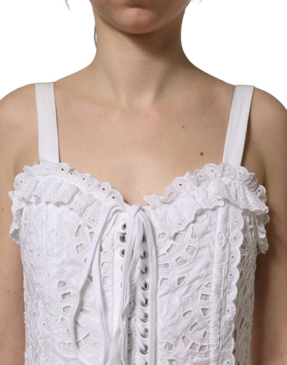 Dolce & Gabbana Women's Wrap Corset Bustier Sleeveless Sweetheart Neck Cotton Lace Polyester & Viscose Mini Dress - White