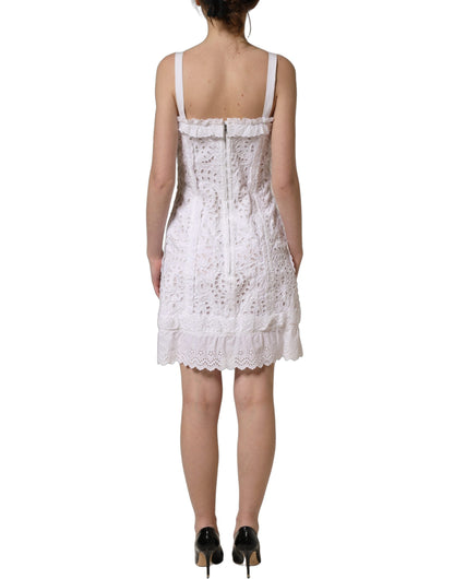 Dolce & Gabbana Women's Wrap Corset Bustier Sleeveless Sweetheart Neck Cotton Lace Polyester & Viscose Mini Dress - White