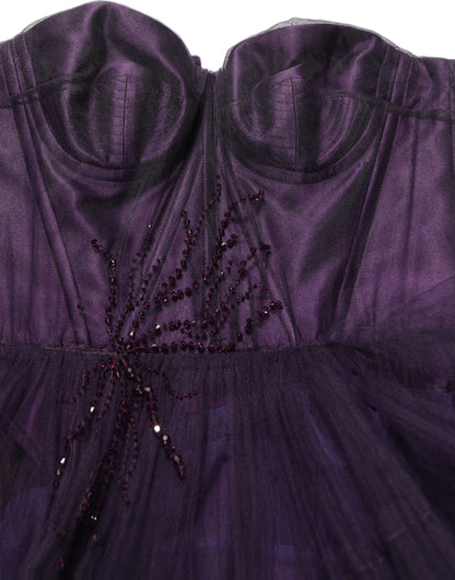 Dolce & Gabbana Women's Gown Wrap Sleeveless; Strapless Silk Tulle Nylon & Elastane Mini Long Dress - Purple