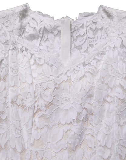 Dolce & Gabbana Women's Gown Mermaid Long-Sleeve Cotton Silk Nylon & Lace Long Dress - White Patterned Floral