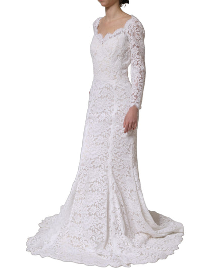 Dolce & Gabbana Women's Gown Mermaid Long-Sleeve Cotton Silk Nylon & Lace Long Dress - White Patterned Floral