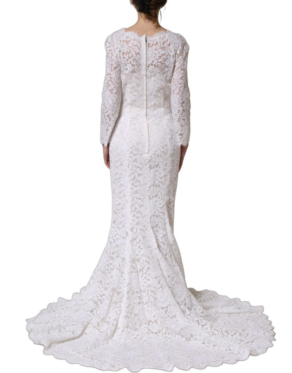 Dolce & Gabbana Women's Gown Mermaid Long-Sleeve Cotton Silk Nylon & Lace Long Dress - White Patterned Floral