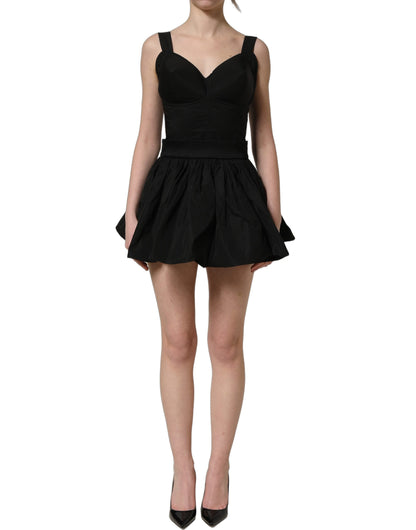 Dolce & Gabbana Women's A Line Wrap Cocktail Sleeveless Nylon & Cotton Short Mini Dress - Black