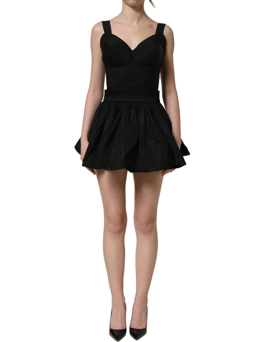 Dolce & Gabbana Women's A Line Wrap Cocktail Sleeveless Nylon & Cotton Short Mini Dress - Black