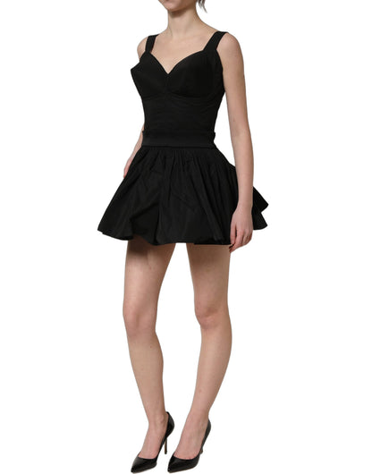Dolce & Gabbana Women's A Line Wrap Cocktail Sleeveless Nylon & Cotton Short Mini Dress - Black