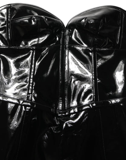 Dolce & Gabbana Women's Sheath Wrap Corset Bustier Cocktail Polyurethane Polyester Patent Leather & Cotton Short Mini Dress - Black
