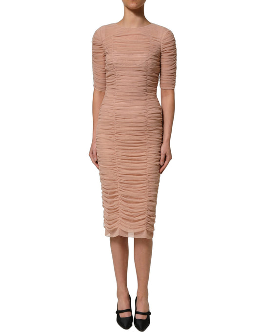 Dolce & Gabbana Women's Sheath Cocktail Cotton Mesh Nylon & Silk Midi Dress - Beige