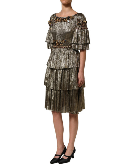 Dolce & Gabbana Women's Wrap Cocktail Leather Polyester & Silk Midi Mini Dress - Gold