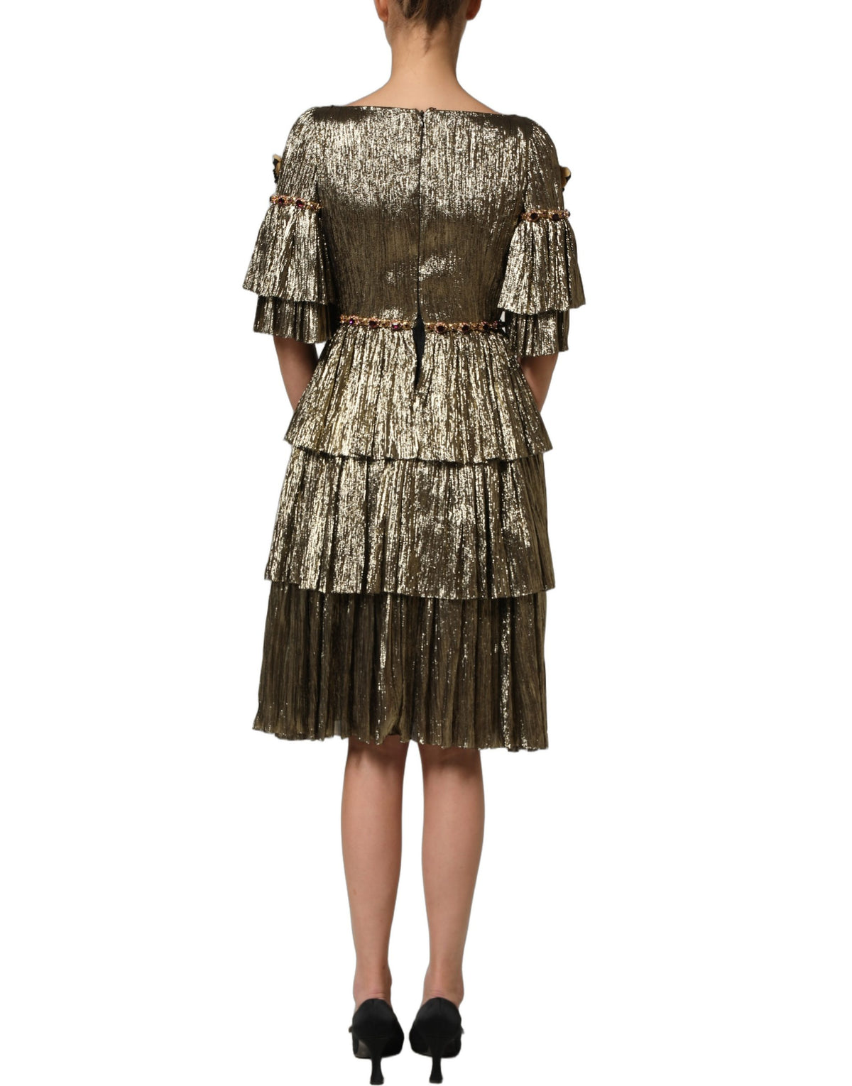 Dolce & Gabbana Women's Wrap Cocktail Leather Polyester & Silk Midi Mini Dress - Gold