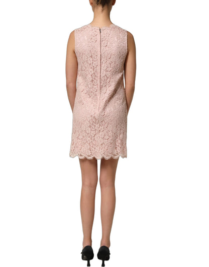 Dolce & Gabbana Women's Shift Wrap Cocktail Sleeveless Round Neck Cotton Silk Viscose & Lace Short Mini Dress - Powder Pink Floral