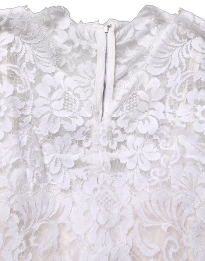 Dolce & Gabbana Women's Gown Wrap Long-Sleeve V Neck Cotton Silk Viscose & Lace Mini Long Dress - White Floral
