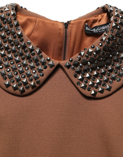 Dolce & Gabbana Women's Shift Wrap Cocktail Silk Virgin Wool Crepe & Rhinestone Midi Mini Dress - Brown