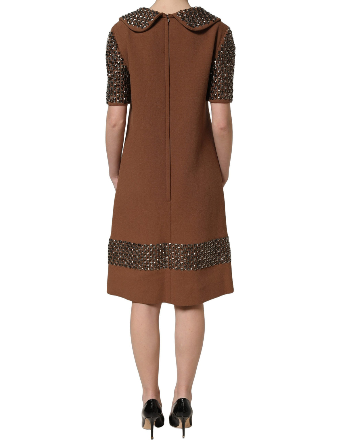 Dolce & Gabbana Women's Shift Wrap Cocktail Silk Virgin Wool Crepe & Rhinestone Midi Mini Dress - Brown