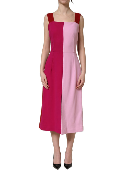 Dolce & Gabbana Women's Cocktail Sleeveless Virgin Wool Silk Nylon & Elastane Midi Dress - Pink