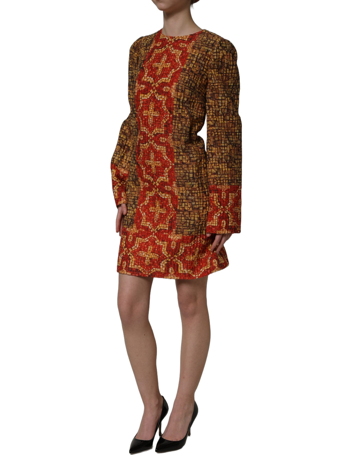 Dolce & Gabbana Women's Wrap Cocktail Long-Sleeve Wool Silk Nylon & Elastane Mini Dress - Multicolor Print