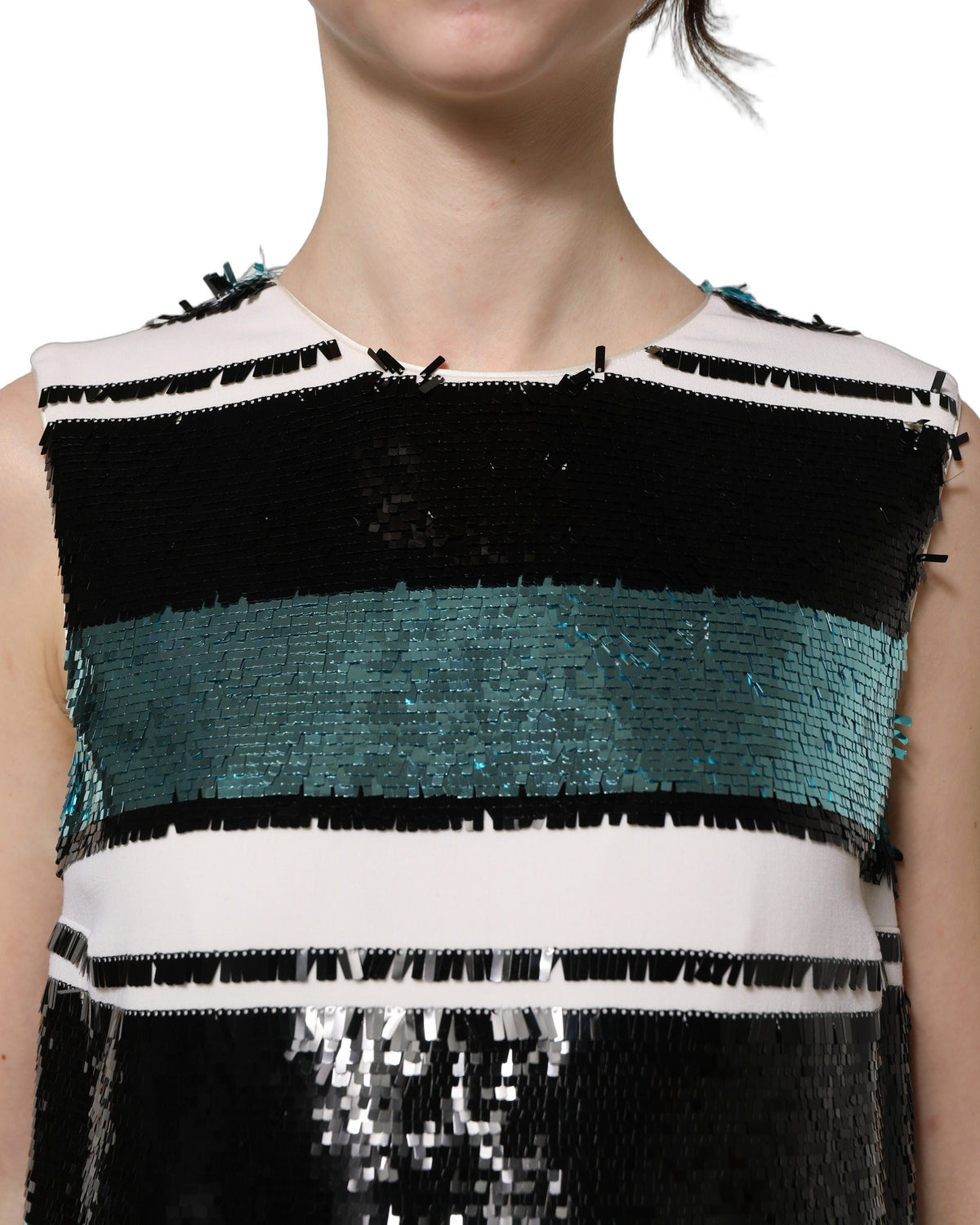 Dolce & Gabbana Women's Shift Wrap Cocktail Sleeveless Virgin Wool & Silk Mini Dress - Black Multicolor Teal Striped