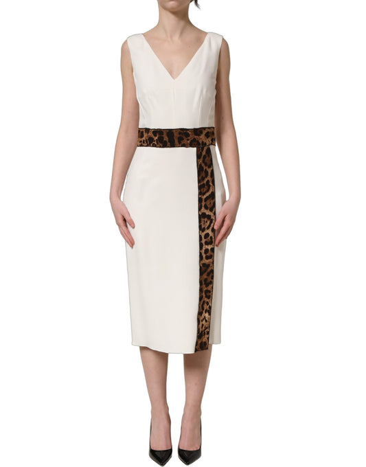Dolce & Gabbana Women's Sheath Cocktail Sleeveless Silk Viscose Nylon & Acetate Midi Dress - White Print