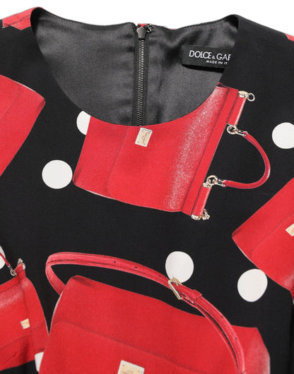 Dolce & Gabbana Women's Wrap Cocktail Long-Sleeve Crepe Silk Nylon & Elastane Midi Dress - Black Red White Print