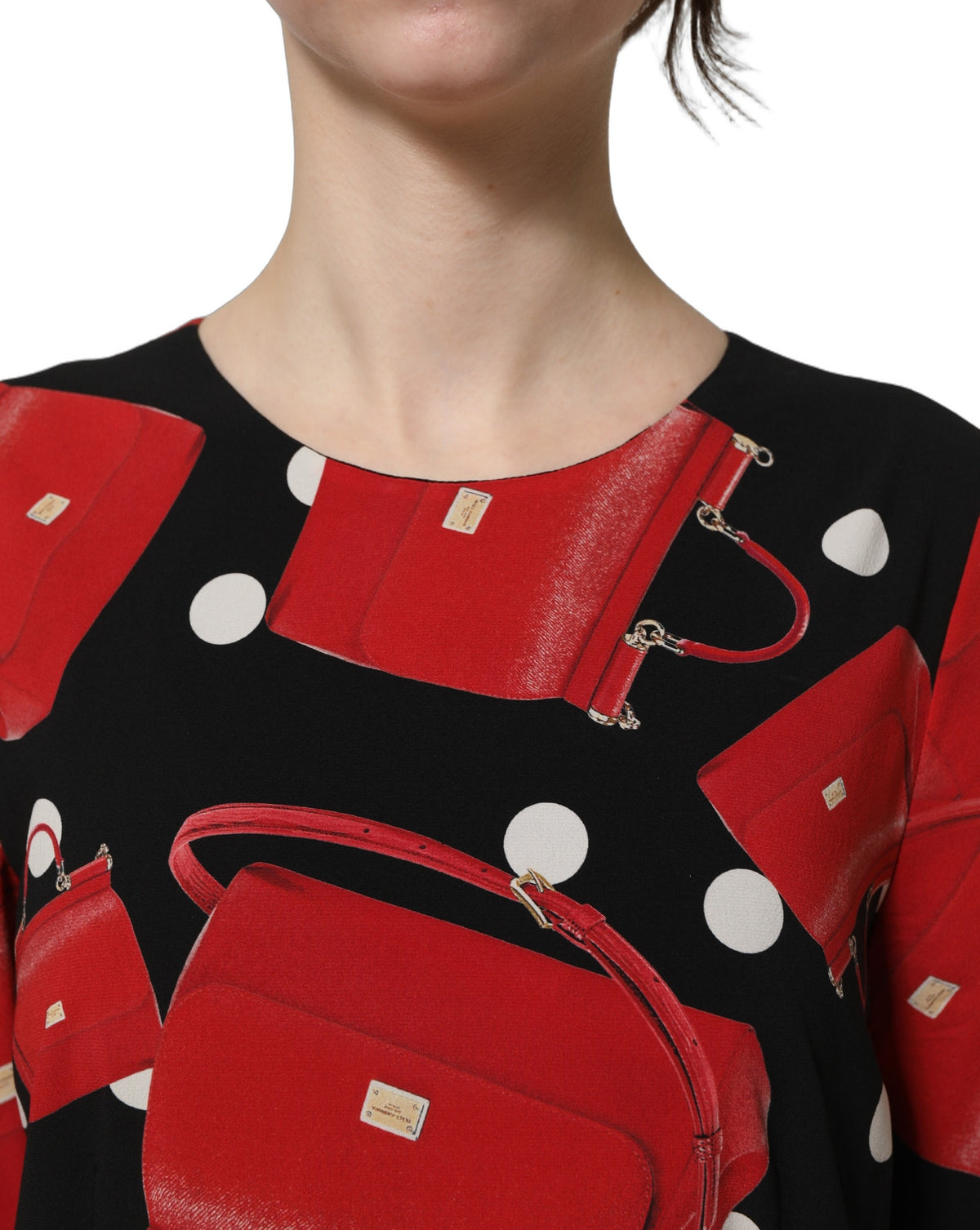Dolce & Gabbana Women's Wrap Cocktail Long-Sleeve Crepe Silk Nylon & Elastane Midi Dress - Black Red White Print