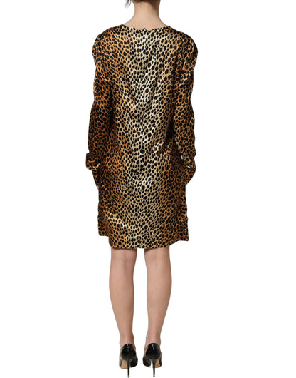 Dolce & Gabbana Women's Shift Wrap Cocktail Long-Sleeve Silk Short Mini Dress - Brown Print