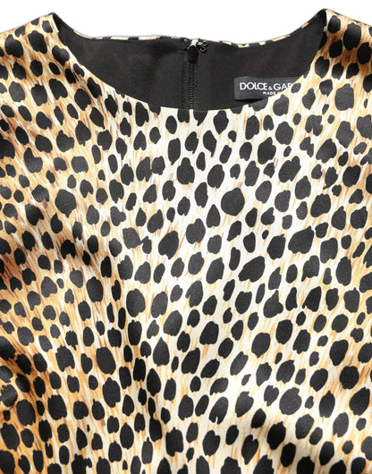 Dolce & Gabbana Women's Shift Wrap Cocktail Long-Sleeve Silk Short Mini Dress - Brown Print