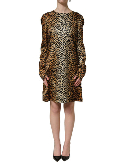 Dolce & Gabbana Women's Shift Wrap Cocktail Long-Sleeve Silk Short Mini Dress - Brown Print